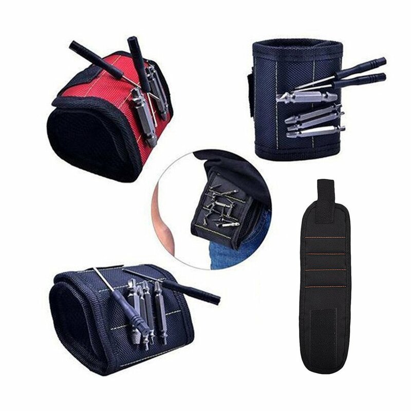 Tas peralatan portabel, 1 buah tiga baris gelang magnetik tas alat magnet Super kuat untuk memegang sekrup kuku baut mata bor perbaikan
