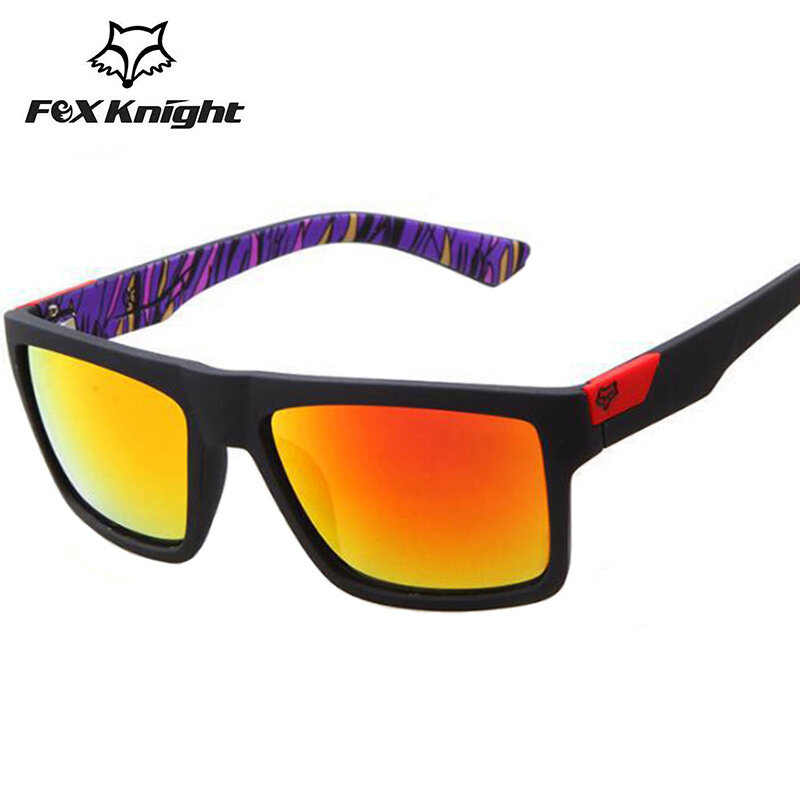 Fox Knight-Óculos de sol quadrados para homens e mulheres, óculos de esportes espelho UV400, óculos para dirigir, marca designer