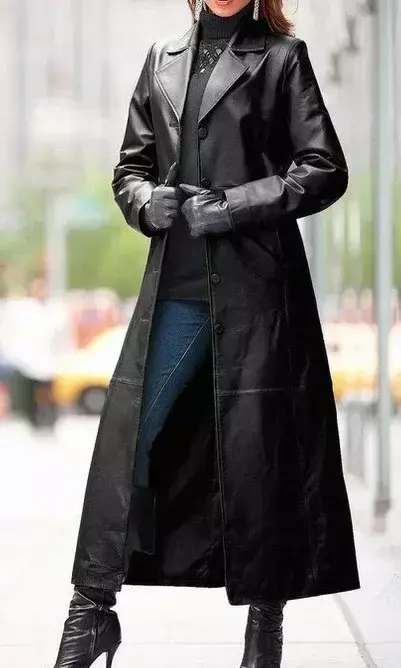 2023 New Autumn Winter Women's Clothing Button Leather Coat Long-Cut Coat Slim Fit Slimming Pu Leather Wind Coat