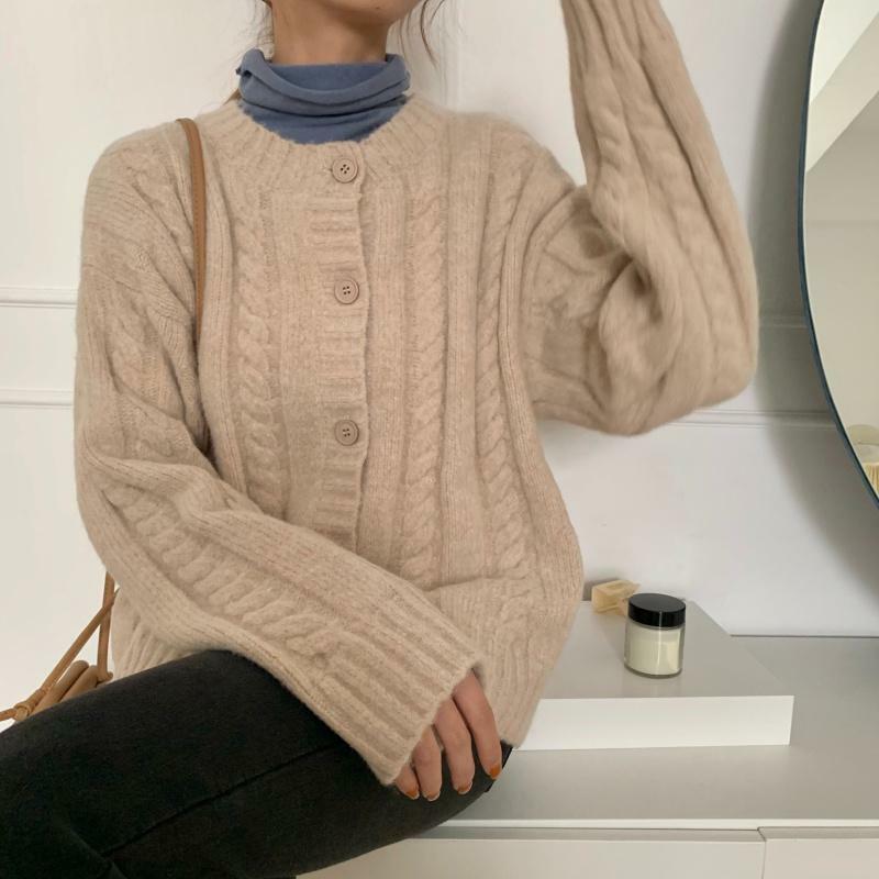 Deeptown koreański styl niebieski solidny kardigan sweter kobiety Kawaii sweter typu Oversize kobieta słodka dziewczyna O-neck z długim rękawem podstawowe topy