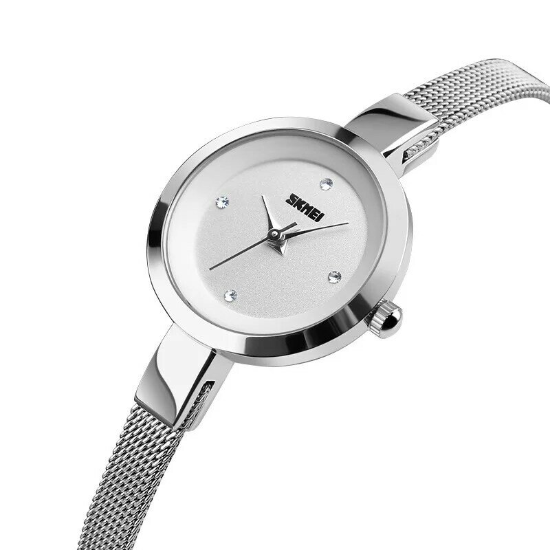 Relógio quartzo estilo simples feminino, relógios de pulso femininos, faixa fina de aço inoxidável, impermeável, moda feminina