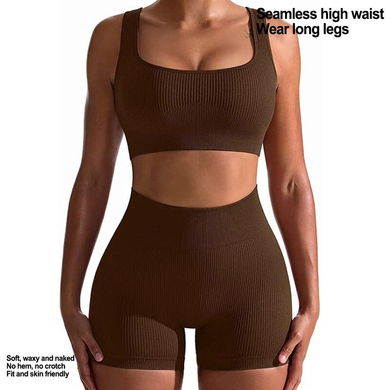 Pantaloncini da Yoga a coste da donna Leggings sportivi senza cuciture a vita alta per lo sport in esecuzione Fitness