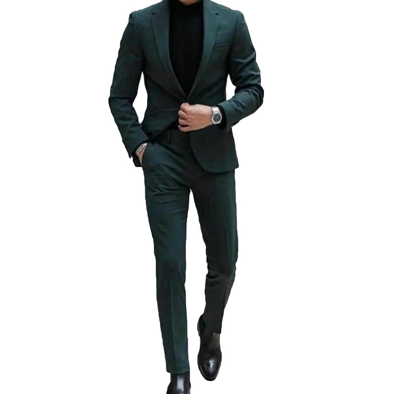 2023 Fashion Leisure Men Wedding 2 Pcs Suits Set Coat Trousers For Male Slim Fit Groomsmen Costume Jacket Pants Custom Made