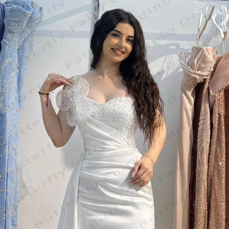 Elegante Damesavondjurken Met Satijnen Plooien Glitter Zeemeermin Sexy Off Shoulder Arabische Prinses Prom Gown Formele 2024