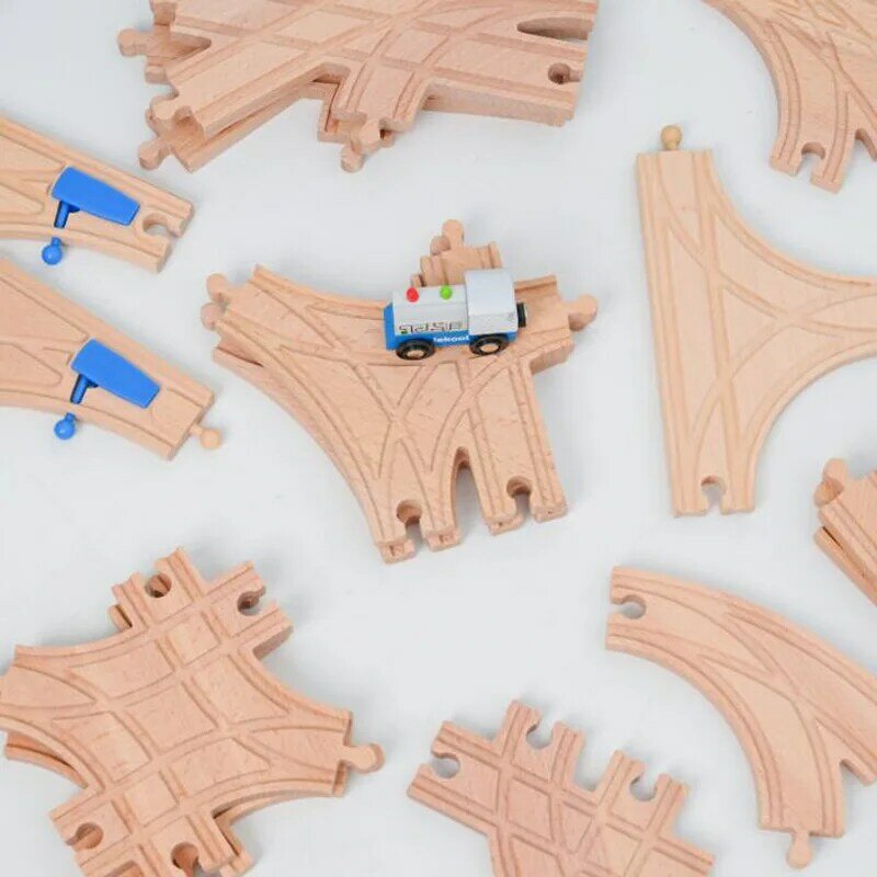 Детский деревянный трек для поезда, развивающая игрушка, аксессуары, головоломка, строительные блоки, совместимы со всеми основными брендами деревянной железной дороги