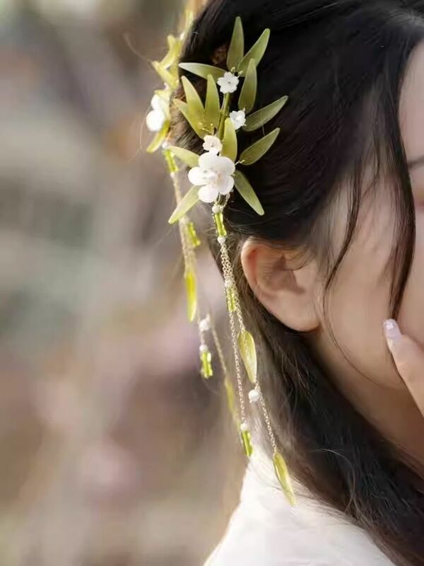 Tocado Hanfu de bambú para mujer, con borla Clip lateral, estilo antiguo, accesorio chino para el cabello