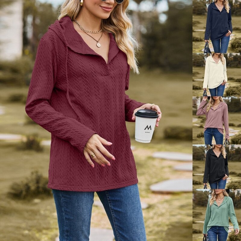 Kasual Wanita Serut V-Leher Pullover Lengan Panjang Sweatshirt Musim Gugur Hoodie Pullover Gadis Remaja Musim Gugur Y2K Pakaian