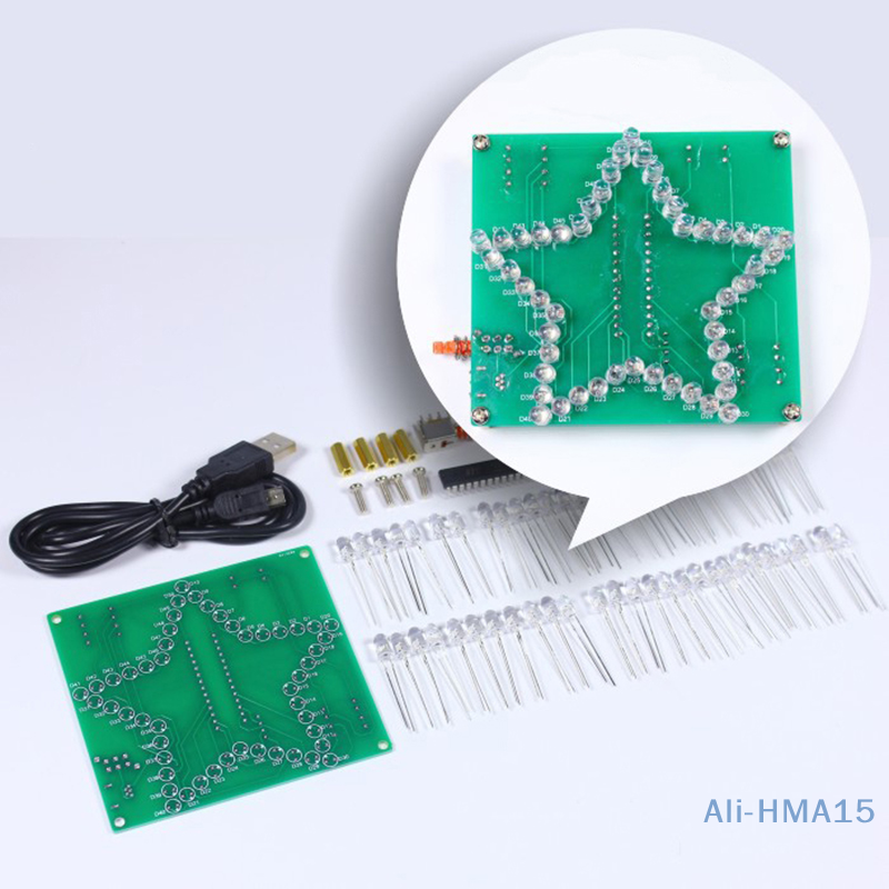 DIY Electronic Kit 3D Five-Pointed Star LED Pentagram Flashing Marquee Light Board Music Player Soldering Learning Set