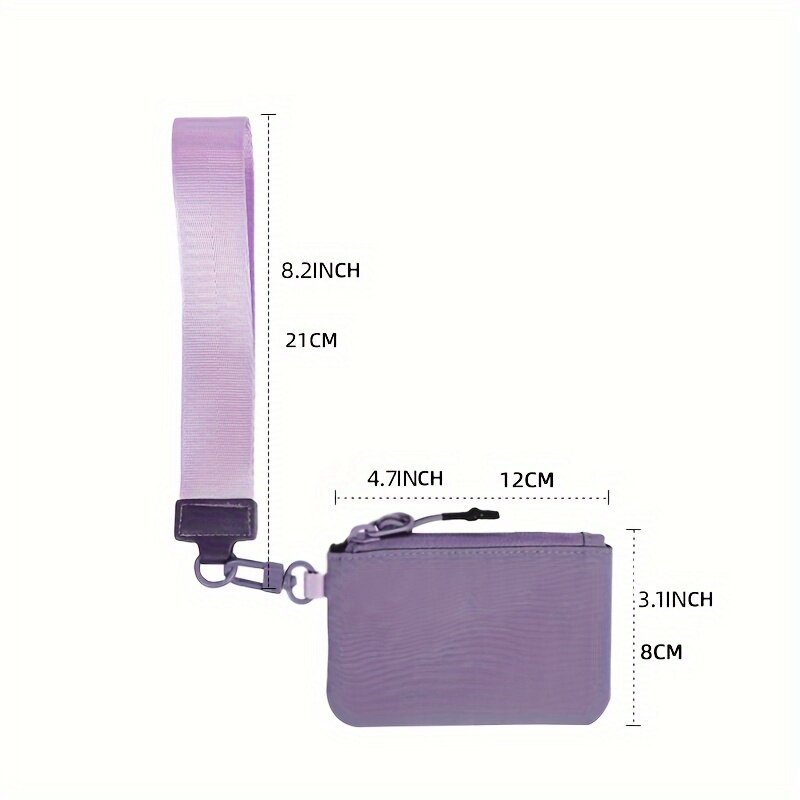 Double Pouch Wristlet Keychain Wallet Small Zipper Coin Purse Women Portable Detachable Key Card Holder Change Pocket Handbag