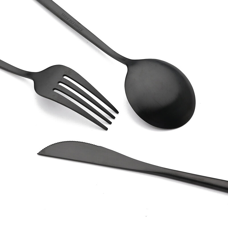 6/30Pcs สีดำ Set Peralatan Makan มีดสแตนเลส Flatware เครื่องใช้สำหรับโต๊ะอาหารที่ใช้ในครัวชุดงานปาร์ตี้ซัพพลาย