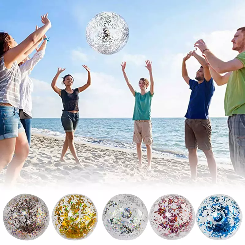 40cm Inflatable Glitter Beach Ball Summer Water Play Sequin Balls Outdoor Swimming Pools Party Toys for Kids Adults Water Sports