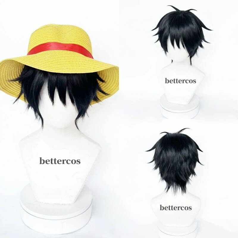 Monkey D. Luffy Cosplay Wig High Quality Anime Short Black Heat Resistant Synthetic Hair Party Hallowen Wigs + Wig Cap