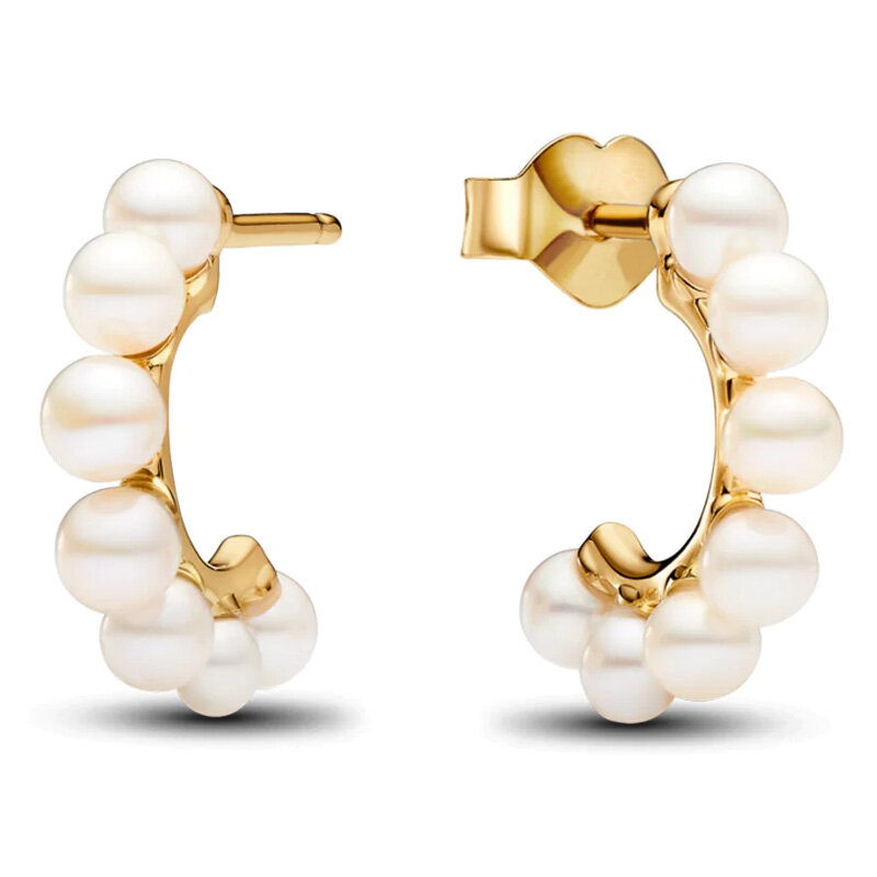 Pendientes de aro abierto de Plata de Ley 925 auténtica para mujer, círculos entrelazados de oro rosa, perlas de corazón infinito, regalo de joyería de moda