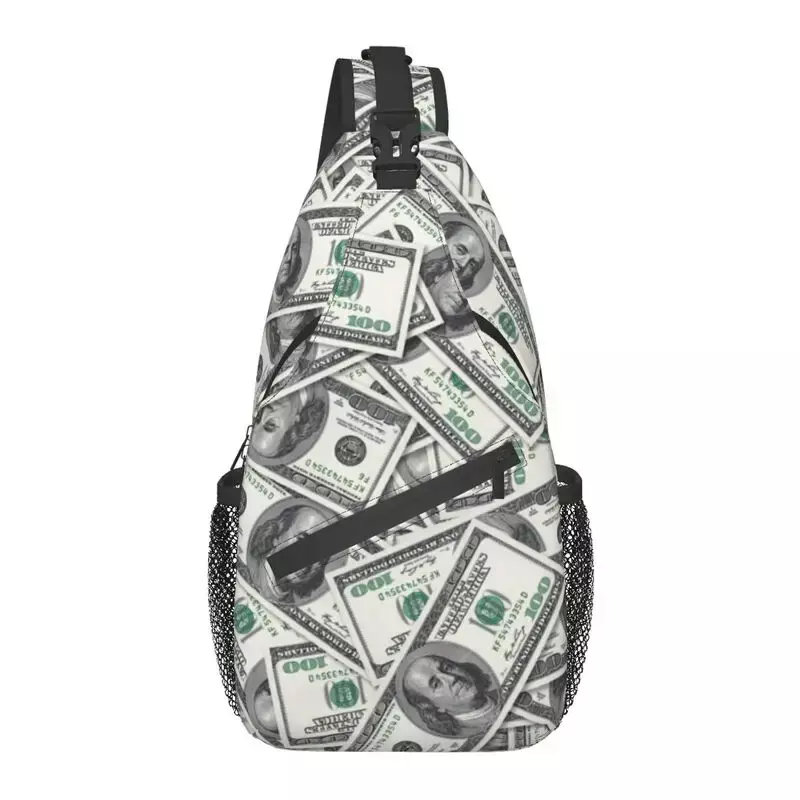 حقيبة صدر متقاطعة مع الجسم للرجال ، نمط نقود ، حقيبة ظهر كتف للسفر ، دولار الولايات المتحدة ، بارد ،