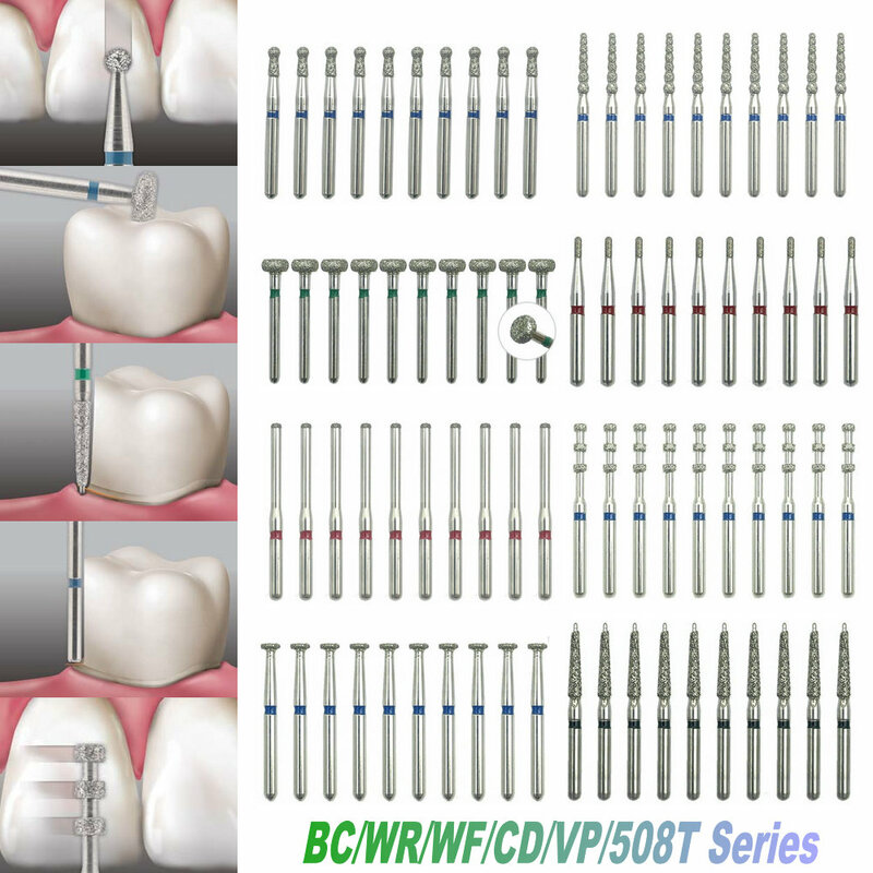 Alta velocidade Dental Diamond Burs, Odontologia Cavidade Preparação, Crown Preparação, Usado em Enchimentos, 1.6mm Profundidade, Brocas de corte, 10Pcs