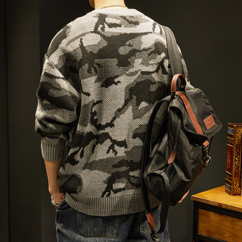 Maglioni uomo Casual Daily High Street pullover autunno Warm Camouflage Jacquard Knitting American Style maschio o-collo All-match