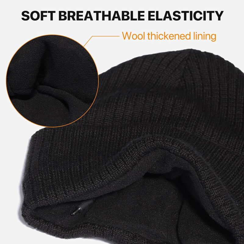 Chapéu aquecido com bateria recarregável elétrica para homens e mulheres, Boné de lã quente, Chapéu esportivo ao ar livre, Inverno
