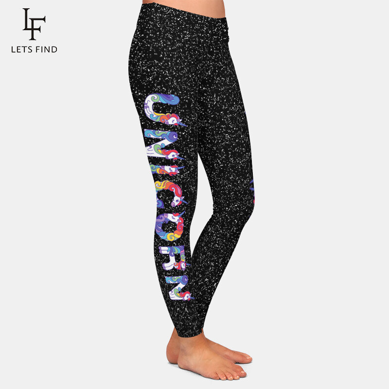 LETSFIND-mallas informales de cintura alta para mujer, Leggings elásticos con estampado de letras de unicornio, color negro