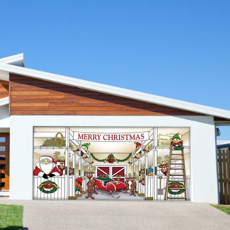 Banner de natal para porta de garagem | única porta de garagem banner decorações de natal | ao ar livre feliz natal pano de fundo decoração tamanho
