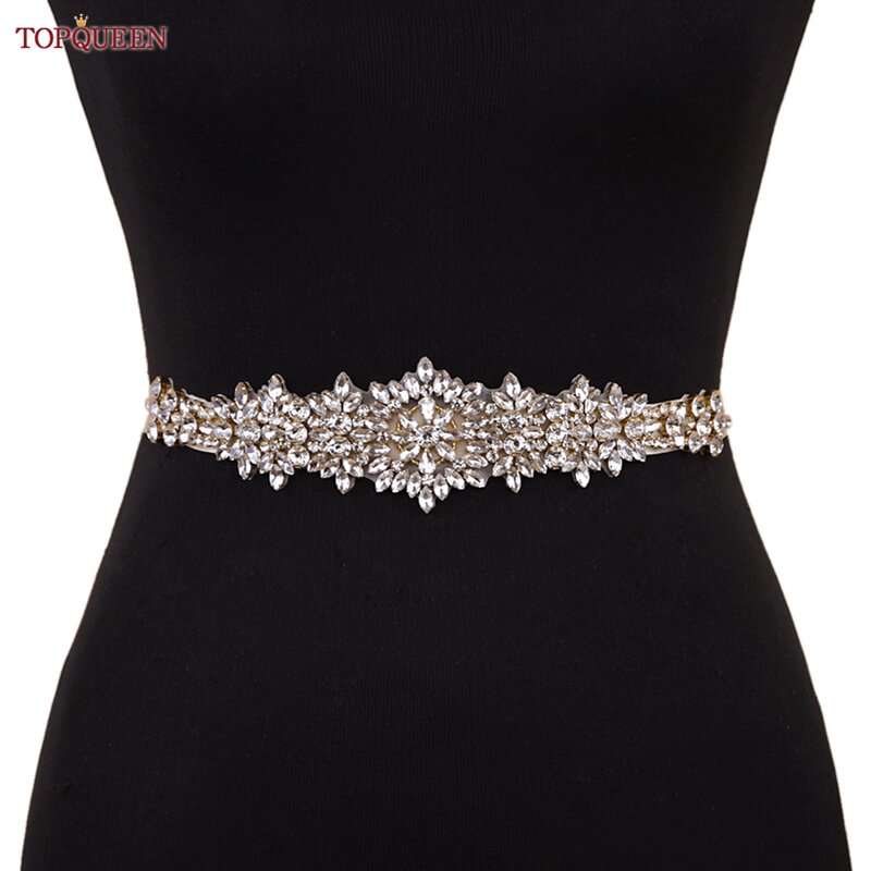 TOPQUEEN S319-G cintura da sposa di lusso con strass in oro Applique accessori da sposa abito da sera con fascia da donna con diamanti