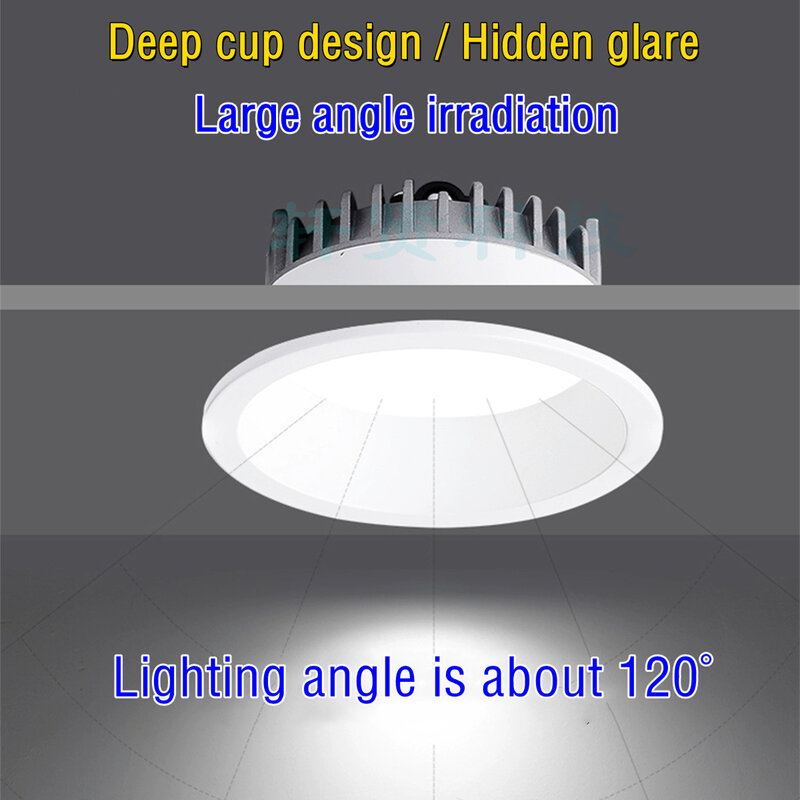 Downlight LED anti-reflexo, lâmpada embutida do teto, iluminação de ponto preto e branco, quarto e cozinha reguláveis, 110 V, 220V