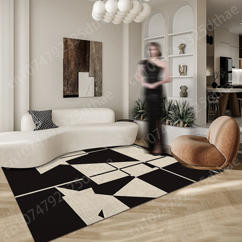French karpet flanel lembut bergaris, tikar Sofa Area meja untuk ruang tamu dekorasi rumah ruang tamu kamar tidur anti-selip tikar lantai