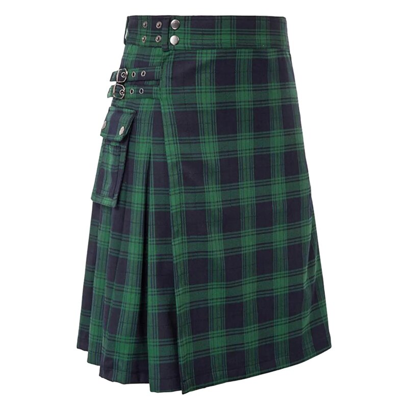 Moda męska szkockie spódnice w kratę w kontrastowym kolorze kieszonkowa plisowana spódnica męska szkocka tradycyjna krata marszczona Kilt