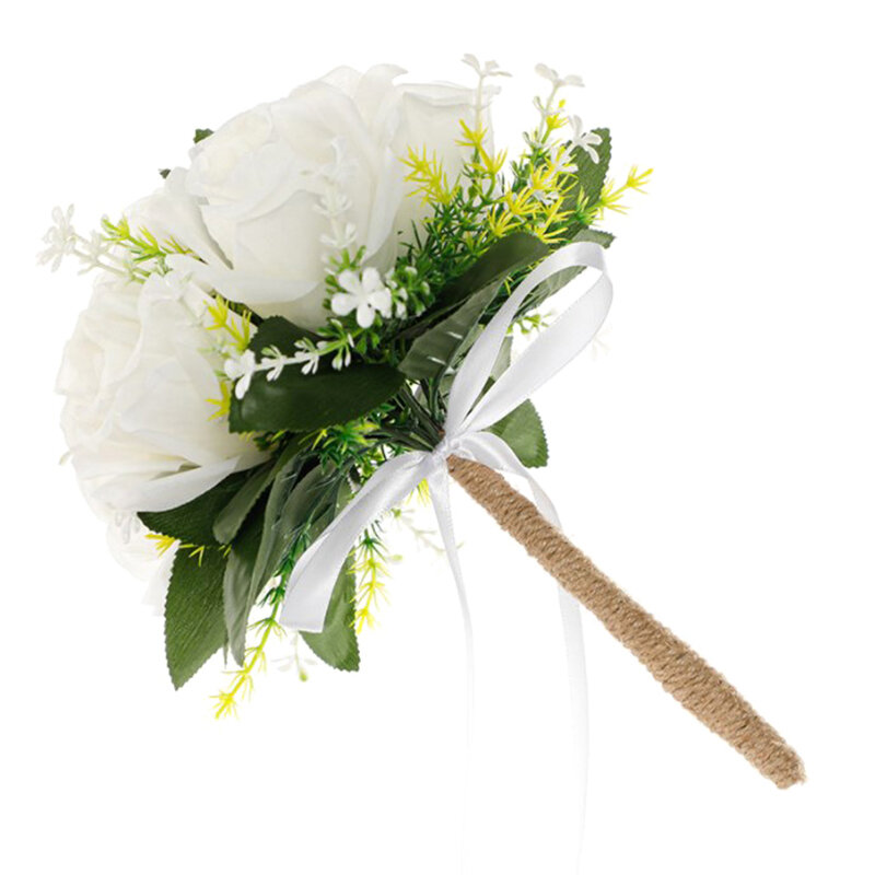 Seda artificiais Buquês de casamento, Segurando flores, Rosa natural, Branco Champanhe, Bridesmaid Bridal Party