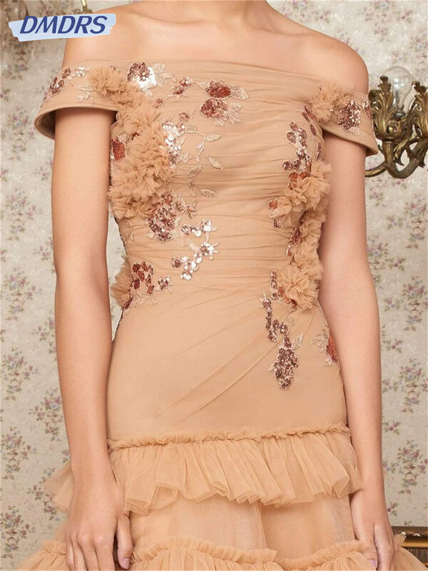 Elegant Gauze A-Line Evening Dress Charming Embroidered Prom Dress 2024 Stylish Floor-length Bride Gown Vestidos De Novia