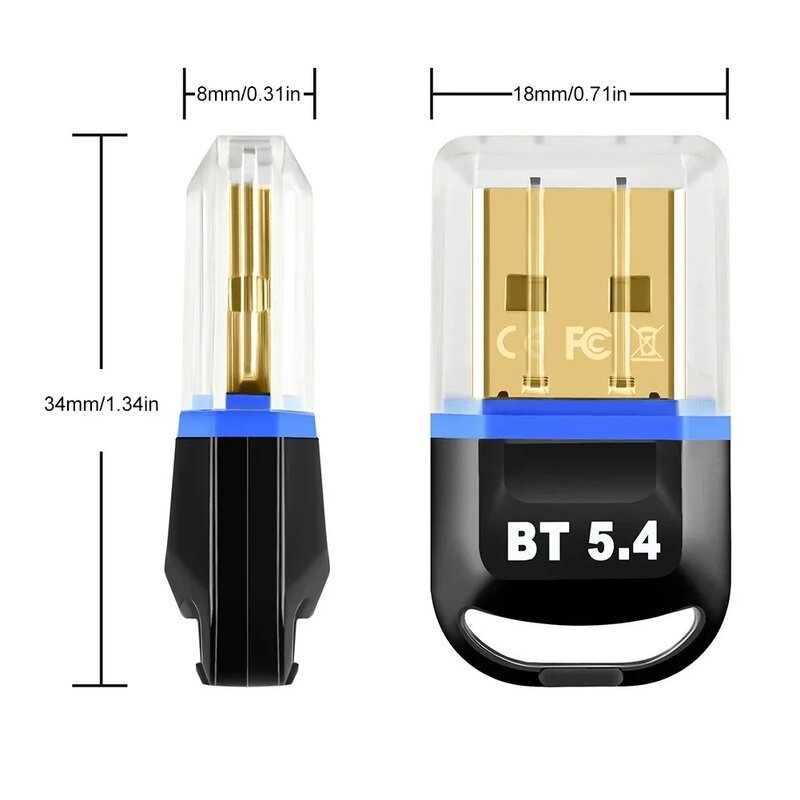 Adaptador USB Bluetooth 5,4, receptor y transmisor inalámbrico, Adaptador de Audio Bluetooth 5,3, Dongle para PC, ordenador y portátil