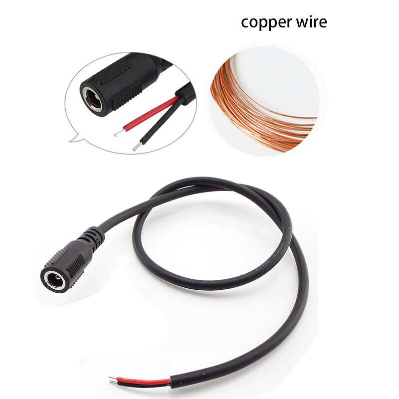 2.1x5.5mm steker Jack adaptor daya konektor DC Pria Wanita kabel kawat untuk DIY LED Strip lampu soket listrik 20AWG