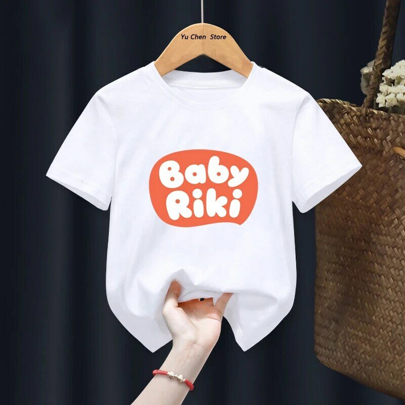 Camiseta Kawaii BabyRiki bebê, roupa de desenho, manga curta, prenda para menino e menina, camiseta infantil, verão