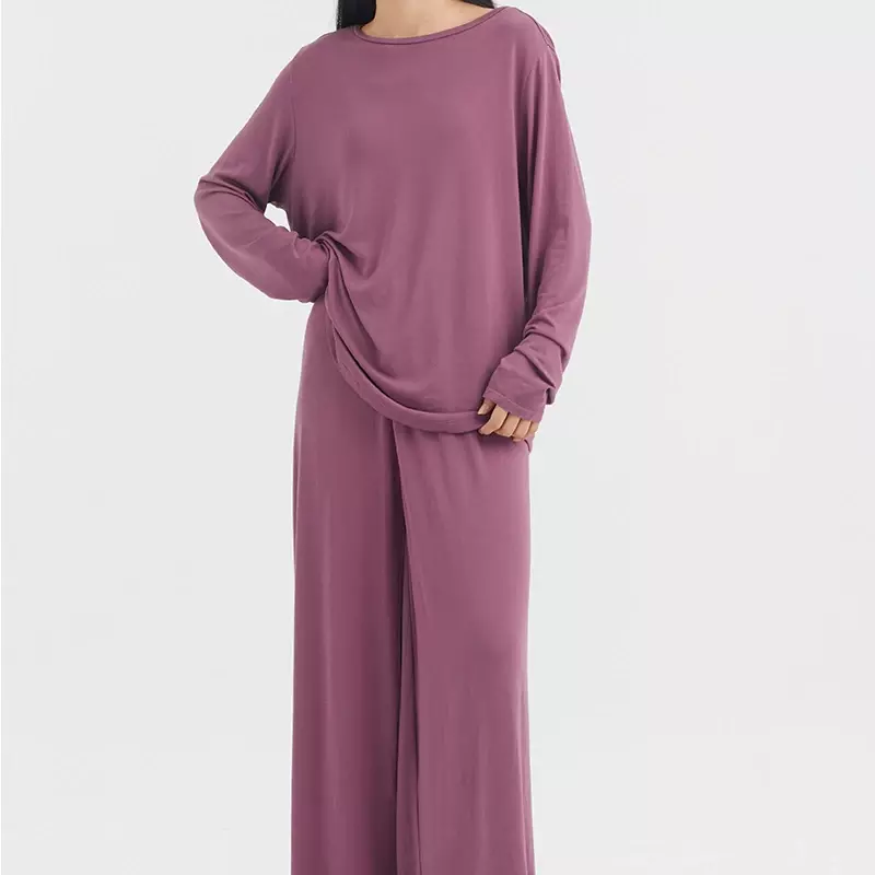 WPTCXH-Conjunto de pijama holgado de manga larga para mujer, ropa de dormir informal de pierna ancha, pantalones de Color puro, otoño e invierno, 2023