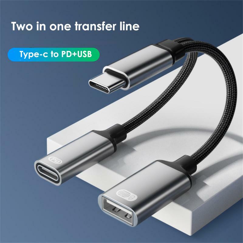 2 in 1 USB C OTG สายเคเบิลอะแดปเตอร์ชนิด C ตัวผู้ไป USB-C ตัวเมีย30W PD ชาร์จเร็วพร้อมอะแดปเตอร์แยก USB สำหรับโทรศัพท์แล็ปท็อป