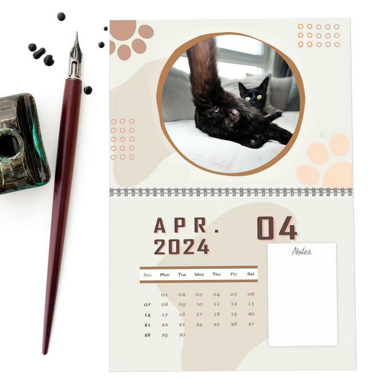 القط بعقب جدار التقويم ، نمط رائع ، صفحة كاملة أشهر ، سميكة ، ورقة قوي ، مخطط مضحك ، 2022