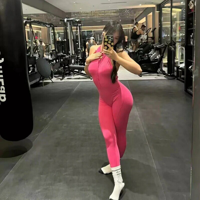 New Zip Up Rompers Scrunch Butt Yoga Sets Sleeveless pants Jumpsuit for Women Fitness Gym Clothing Workout Open Back Sports Suit