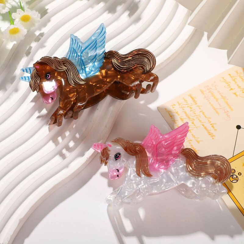 YHJ-garra de pelo de la serie Little Fresh para mujer y niña, accesorio para el cabello con diseño de unicornio, león dorado, acetato, tiburón