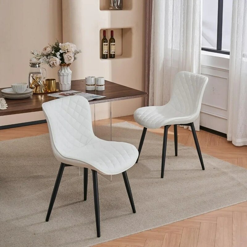 White Dining Chairs Modern Upholstered Dining Room Chairs Leather Armless Chairs Set of 2 for Living Room Kitchen Bedroom Chair