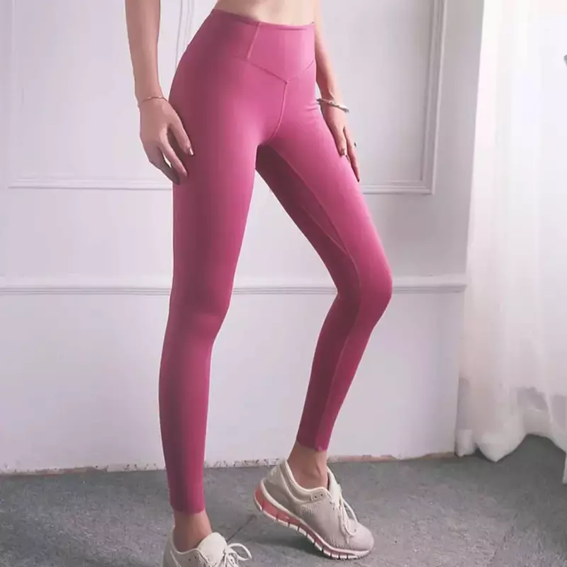 Double-sided Nylon Nude Fitness Pants Seamless Tight-fitting High Waist Peach Hip Yoga Pants in Europe and America