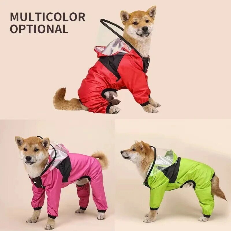 Impermeável impermeável para cães, Pet Clothes, Dog Jacket, The Dog Face Jumpsuit, Water Resistant Coat