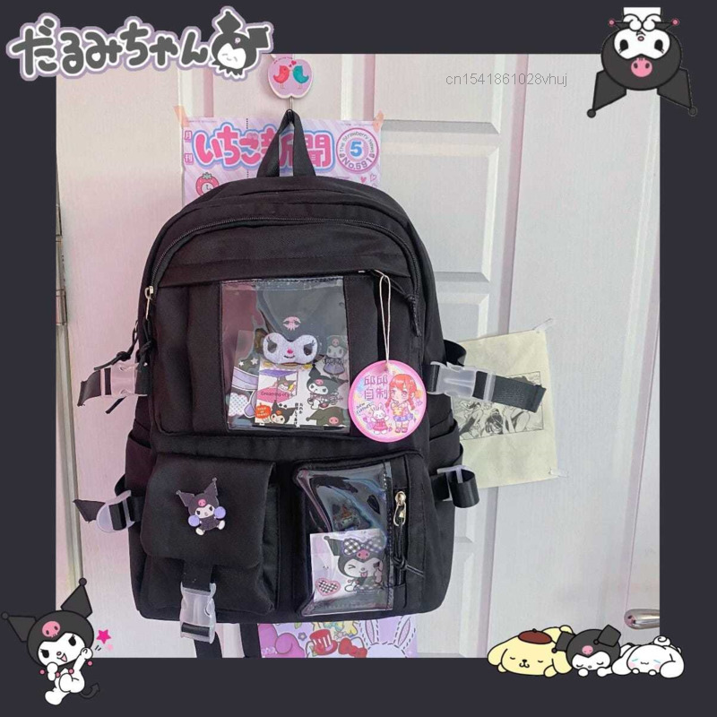 Y2k Sanrio Kuromi moja melodia plecak rekreacyjny o dużej pojemności plecak podróżny kobiety Kawaii Cartoon Cinnamoroll Student tornister