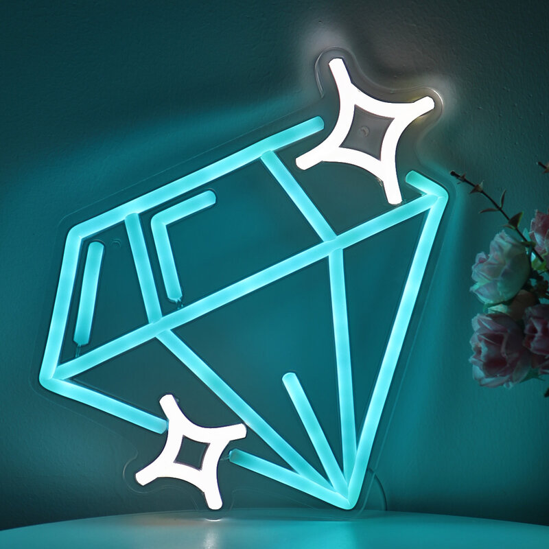 스파클링 사파이어 다이아몬드 LED 벽 네온 사인 램프 선물, 파티 룸 펍 클럽 갤러리 스튜디오 장식, 10.24 인치 * 9.02 인치, 1 개