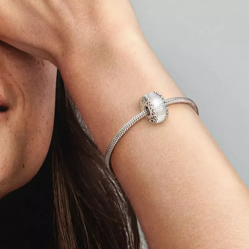 925 pulseira de prata pura frisada para as mulheres, pingente pequeno, logotipo original, jóias DIY, entrega gratuita, 2024