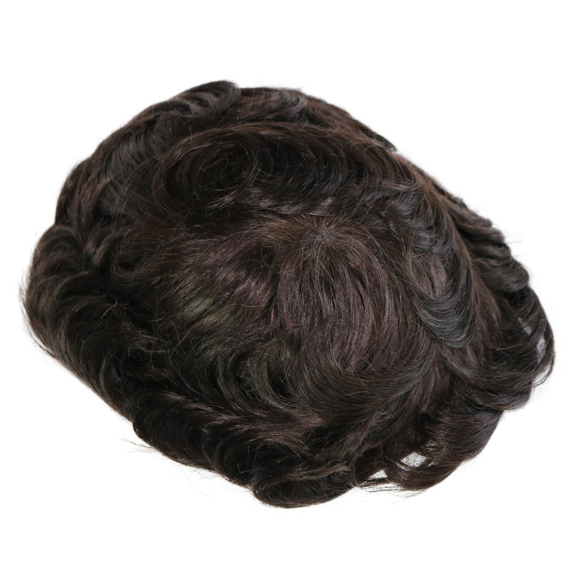 Durável Microskin Toupee perucas dos homens, linha fina Natural, peruca de cabelo humano preto, PU completa prótese capilar, 1B #