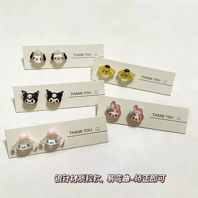 Sanrio Hello Kitty accessori gioielli argento ago cerchio orecchini a bottone Anime Cinnamoroll Melody Kuromi Loop orecchini per le donne regalo