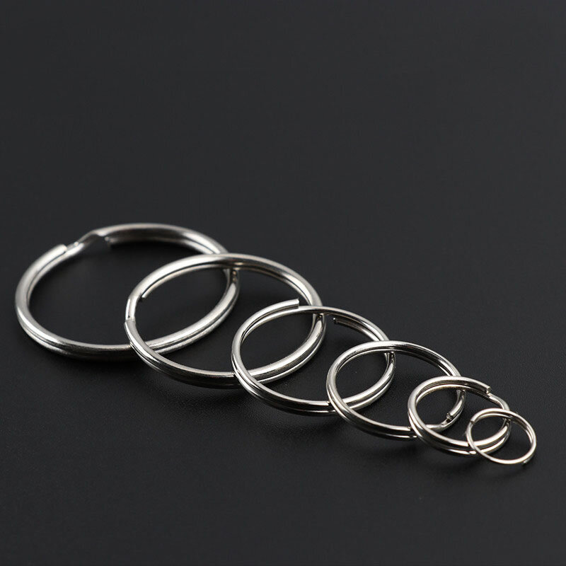 100/20Pcs DIY Polished Silver Keyring Stainless Steel Hole Round Key Ring Chain Rhodium Plated Round Split Keychain Wholesale