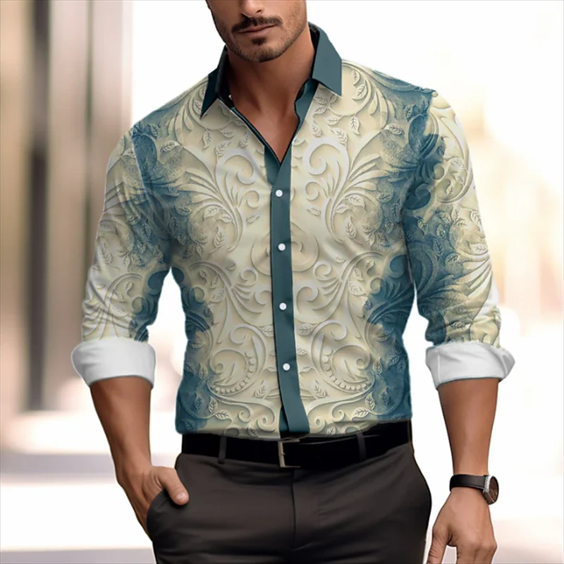 Мужская рубашка с длинным рукавом, из эластичной ткани