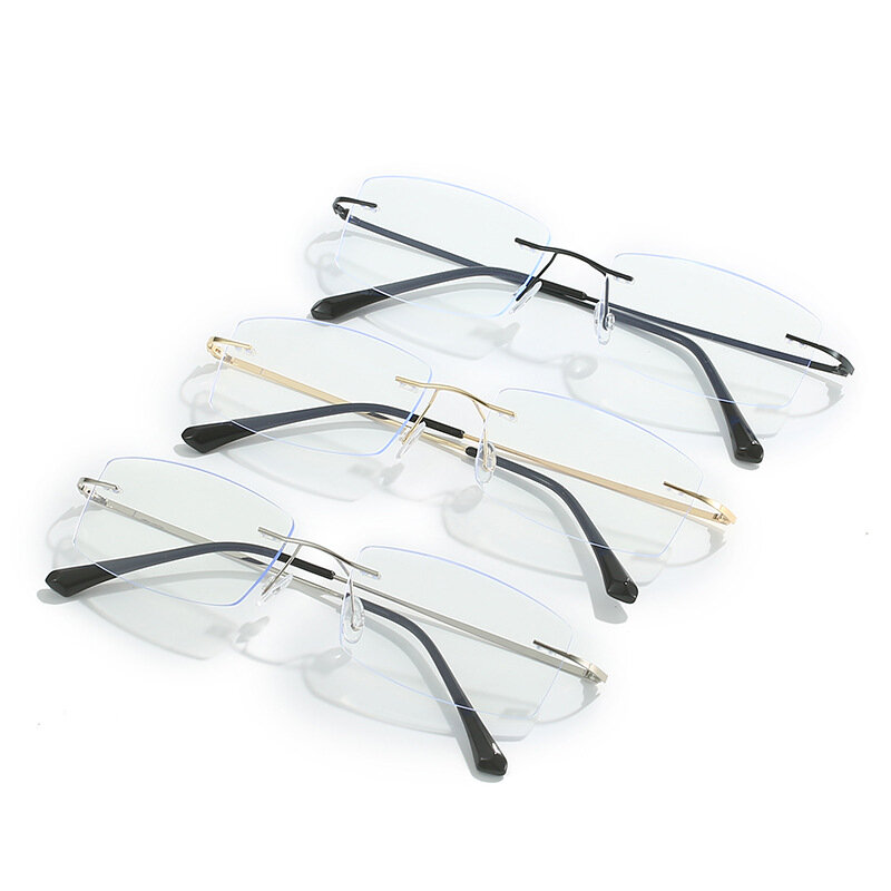 Óculos de miopia ultra leves sem moldura masculina, molduras quadradas, produtos acabados com grau, luz azul
