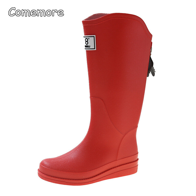 Comemore New Fashion Tall Rain Shoes Women Adult Water Boots Waterproof Non-slip Outside Boot Rubber Kitchen Designer Platform