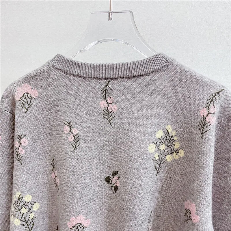 Embroidery Wool knit Pullovers Women Sweater Cashmere Diamond Bead Flower O Neck Runway Autumn Winter High Quality Knitwear X500